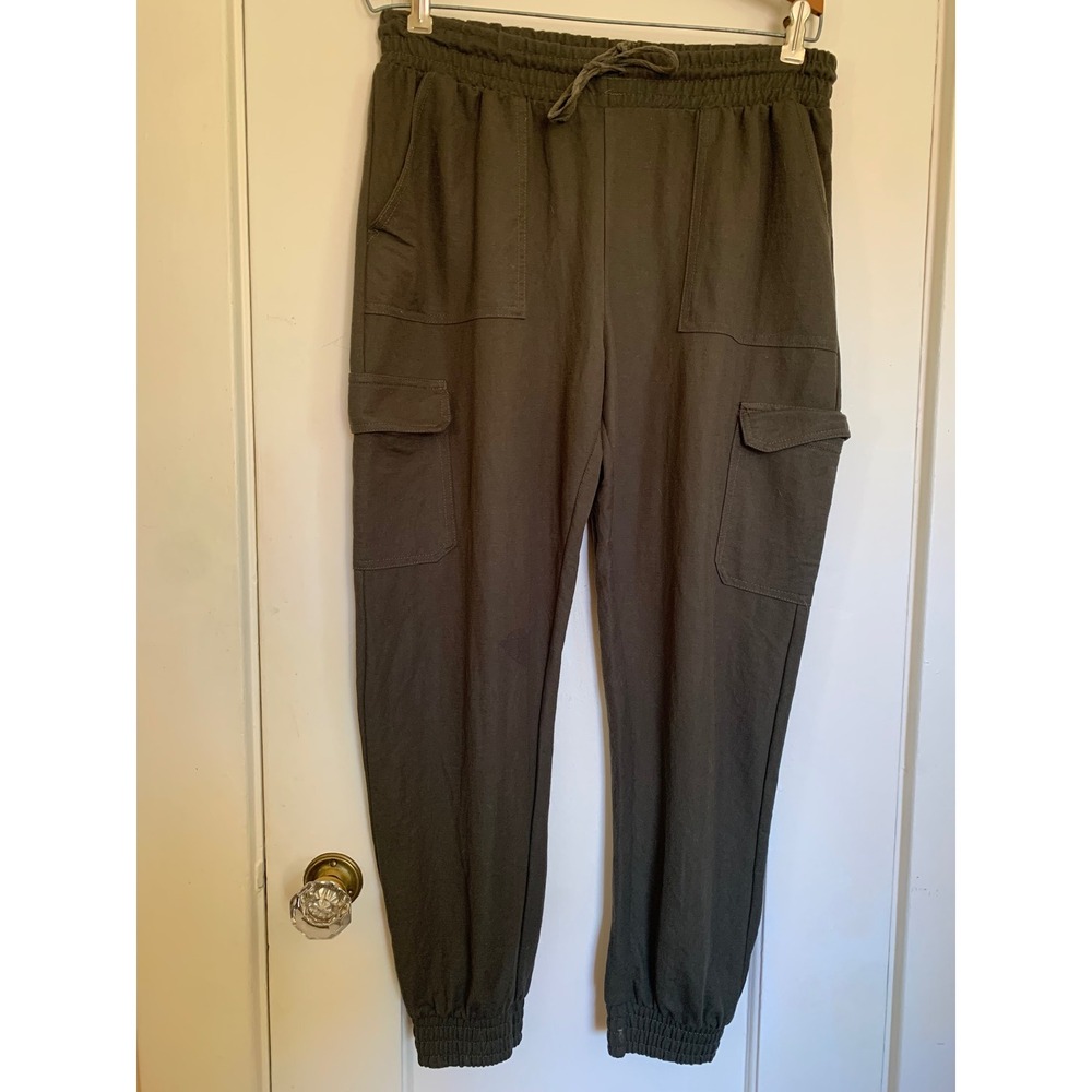 Indero Olive Green Cargo Jogger Pants Large Cotton Blend Elastic Waist Utility